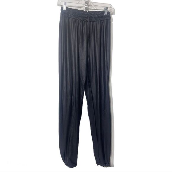 K too waxed fabric faux leather joggers pants L lg - Picture 1 of 16